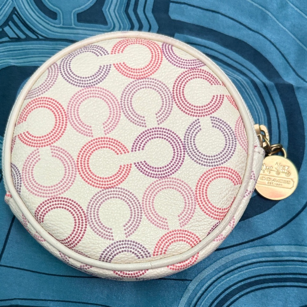 Coach Waverly Vintage Circle Pattern Coin Pouch in Pink and Purple